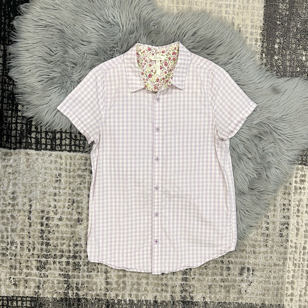 Matilda Jane BOYS Miles Of Style Pink- Purple Gingham Button Up Shirt Size 16